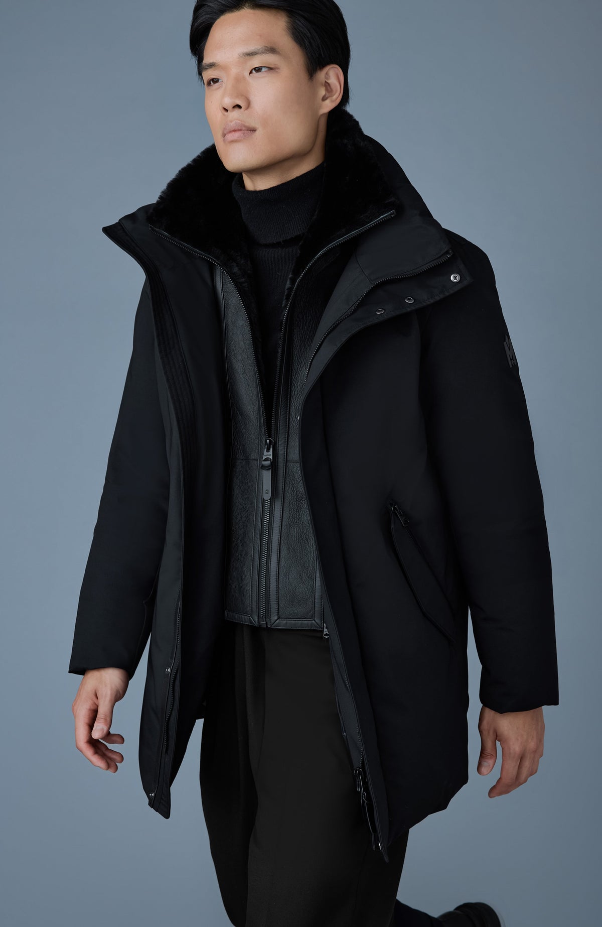 Mackage SULLIVAN Shearling-Trim Down Parka — Black
